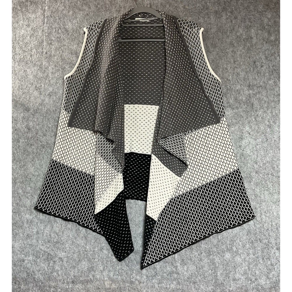 Cato Sweater Womens XL Gray Patchwork Sleeveless Waterfall Cardigan Boho Minimal
